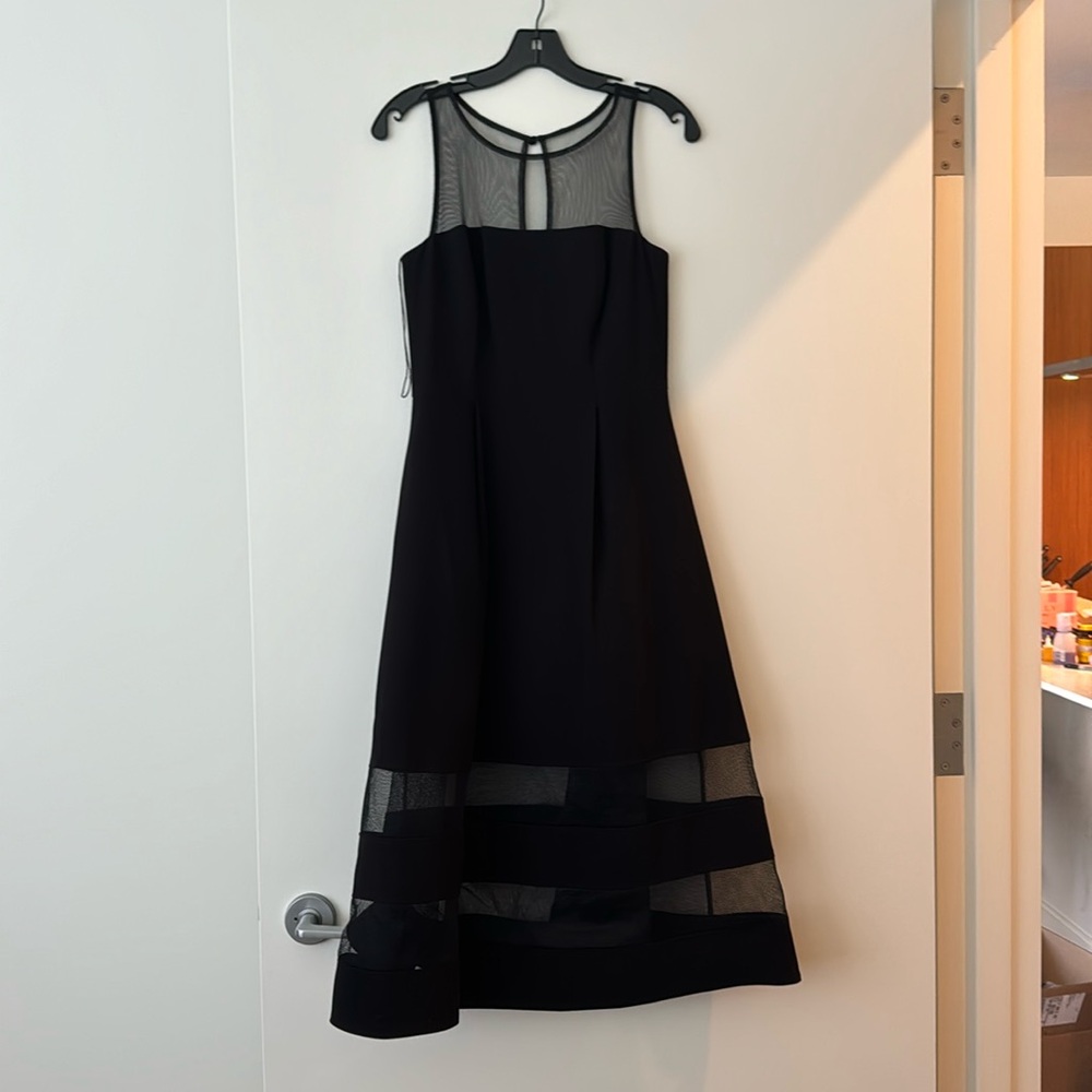 UNUSED Aidan Mattox long illusion bateau neck midi dress